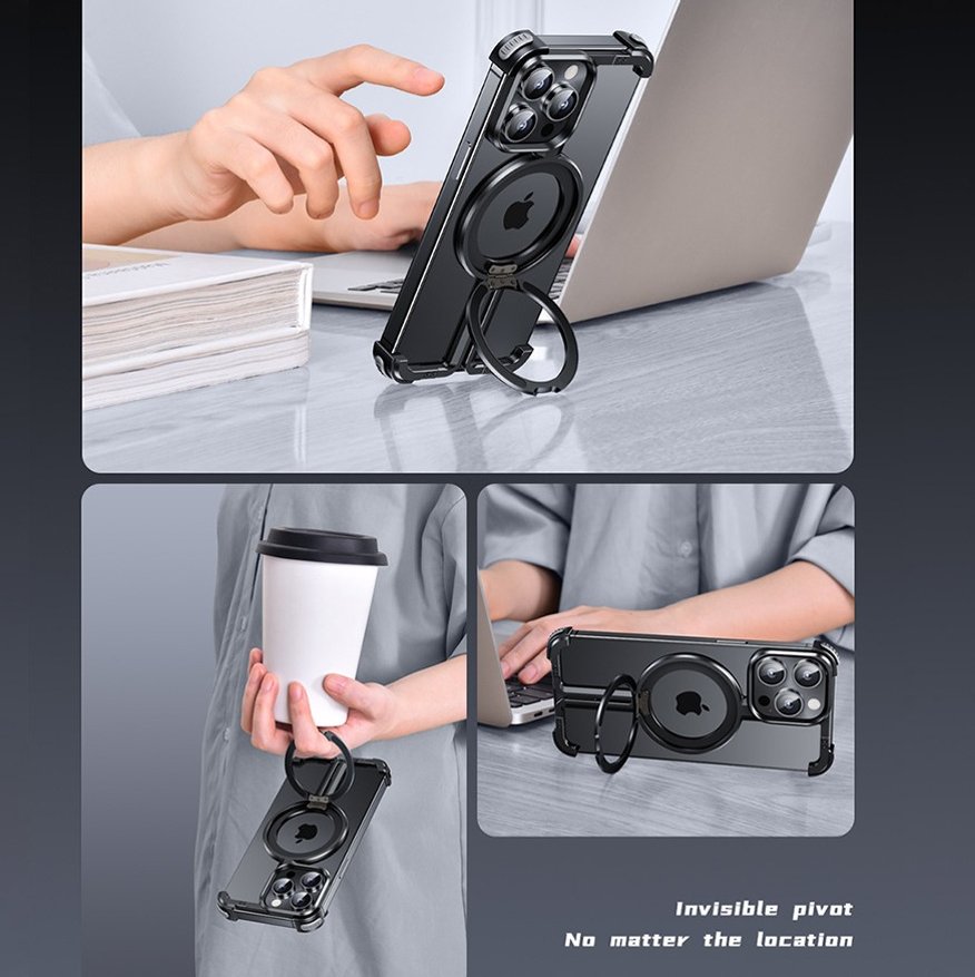 Caseex iPhone 14 Pro Metal Guard Magnetic Ring Stand Case / O Stand Case