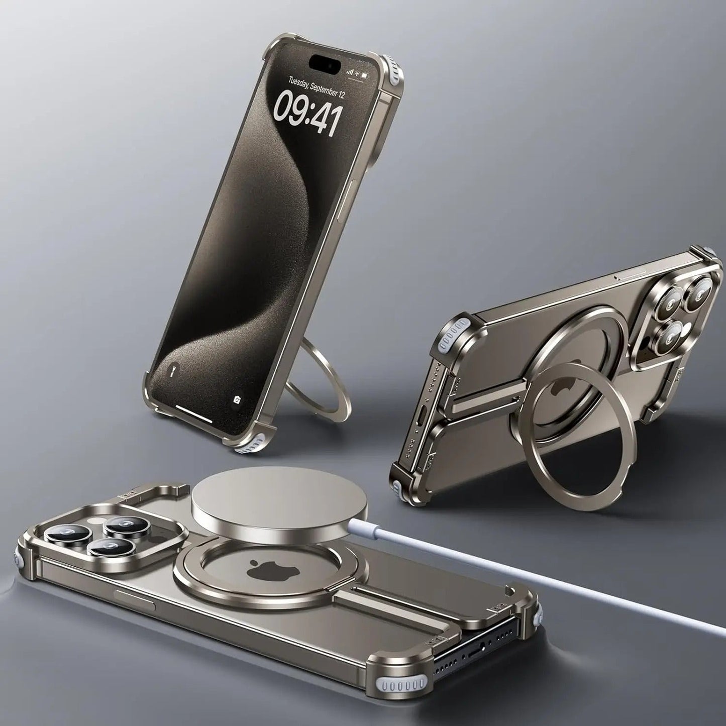 Caseex iPhone 14 Pro Metal Guard Magnetic Ring Stand Case / O Stand Case