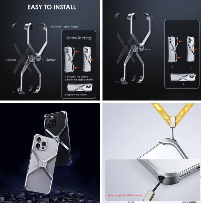 Caseex Metal X-Frame Protective Case for iPhone, Aluminum Alloy Bumper Cover, Anti-Fall Bare Phone Case