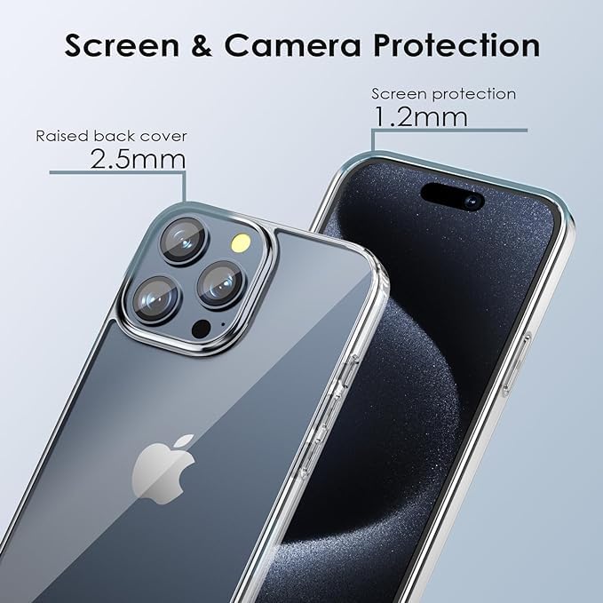 CASEEX Crystal Clear Designed Back Cover for iPhone 14 Pro Case 6.1'' | Anti-Yellowing |Transparent Hard Back Cover | Shockproof Case |TPU + Polycarbonate |