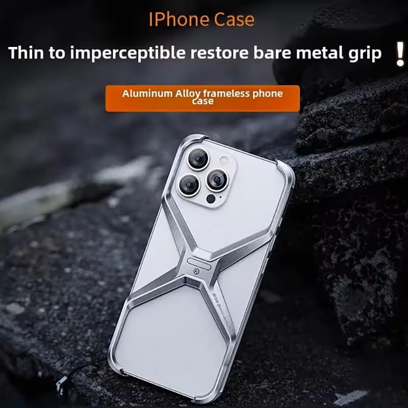 Caseex Metal X-Frame Protective Case for iPhone, Aluminum Alloy Bumper Cover, Anti-Fall Bare Phone Case