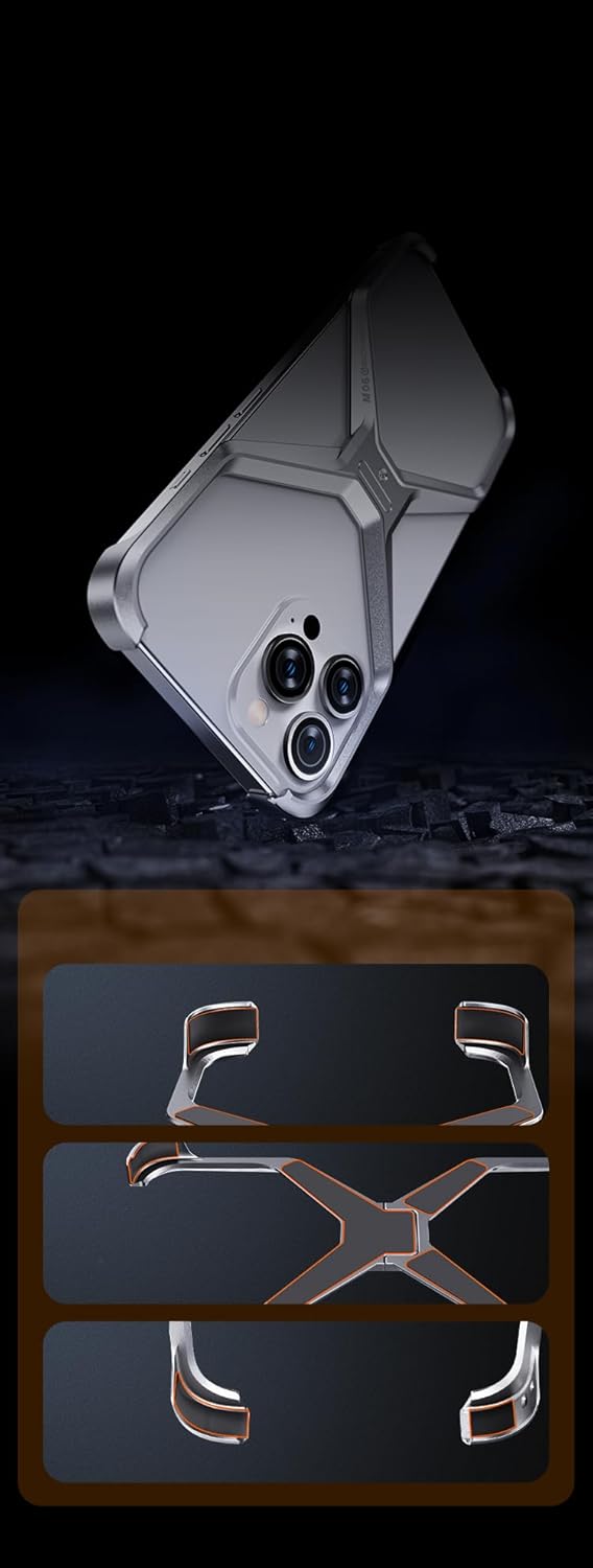 Caseex Metal X-Frame Protective Case for iPhone, Aluminum Alloy Bumper Cover, Anti-Fall Bare Phone Case