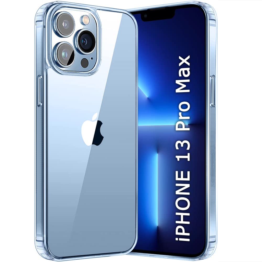 CASEEX Crystal Clear Designed Back Cover for iPhone 13 Pro Max Case 6.7'' | Anti-Yellowing |Transparent Hard Back Cover | Shockproof Case |TPU + Polycarbonate |