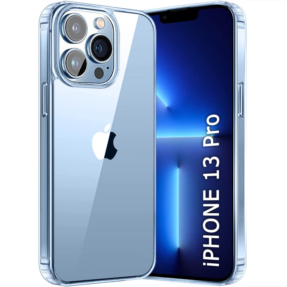 CASEEX Crystal Clear Designed Back Cover for iPhone 13 Pro Case 6.1'' | Anti-Yellowing |Transparent Hard Back Cover | Shockproof Case |TPU + Polycarbonate |