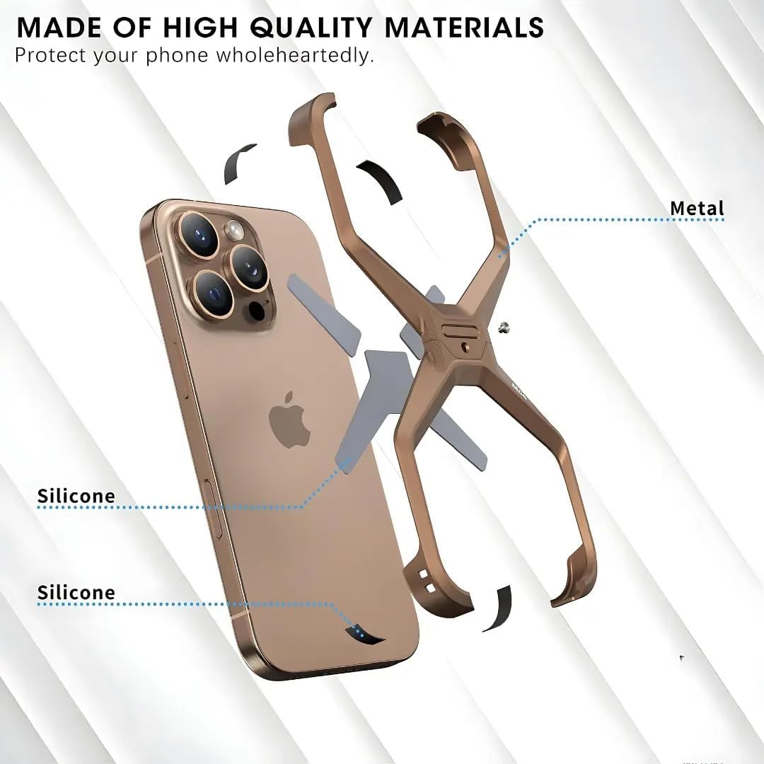 Caseex Metal X-Frame Protective Case for iPhone, Aluminum Alloy Bumper Cover, Anti-Fall Bare Phone Case