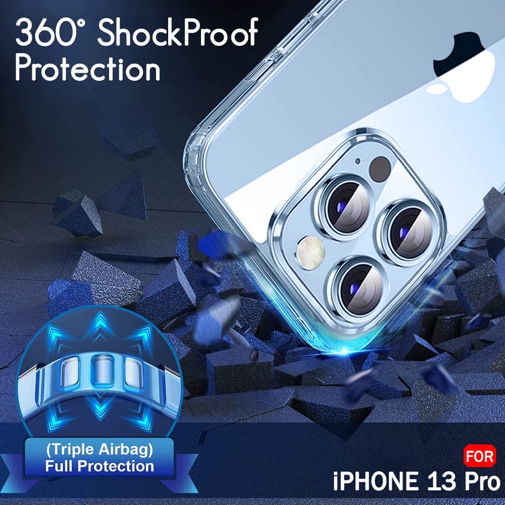 CASEEX Crystal Clear Designed Back Cover for iPhone 13 Pro Case 6.1'' | Anti-Yellowing |Transparent Hard Back Cover | Shockproof Case |TPU + Polycarbonate |