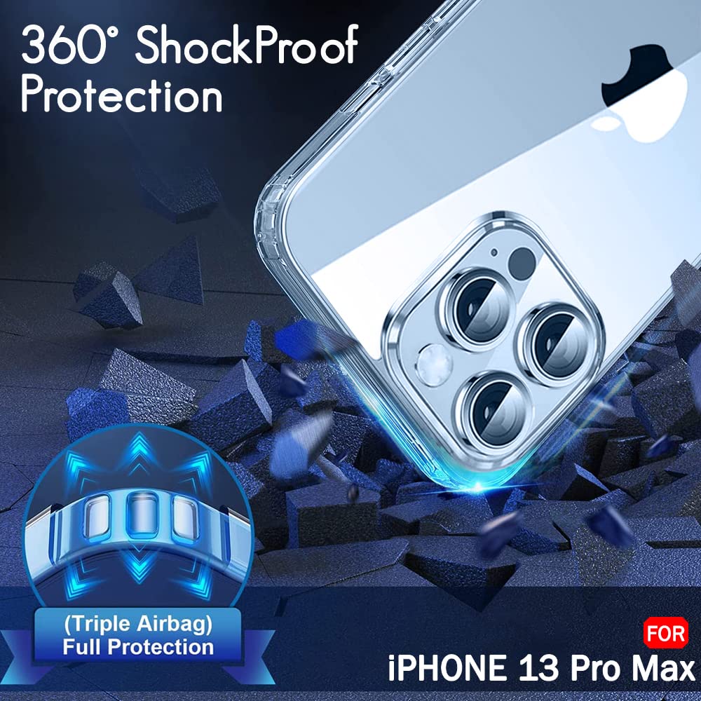 CASEEX Crystal Clear Designed Back Cover for iPhone 13 Pro Max Case 6.7'' | Anti-Yellowing |Transparent Hard Back Cover | Shockproof Case |TPU + Polycarbonate |