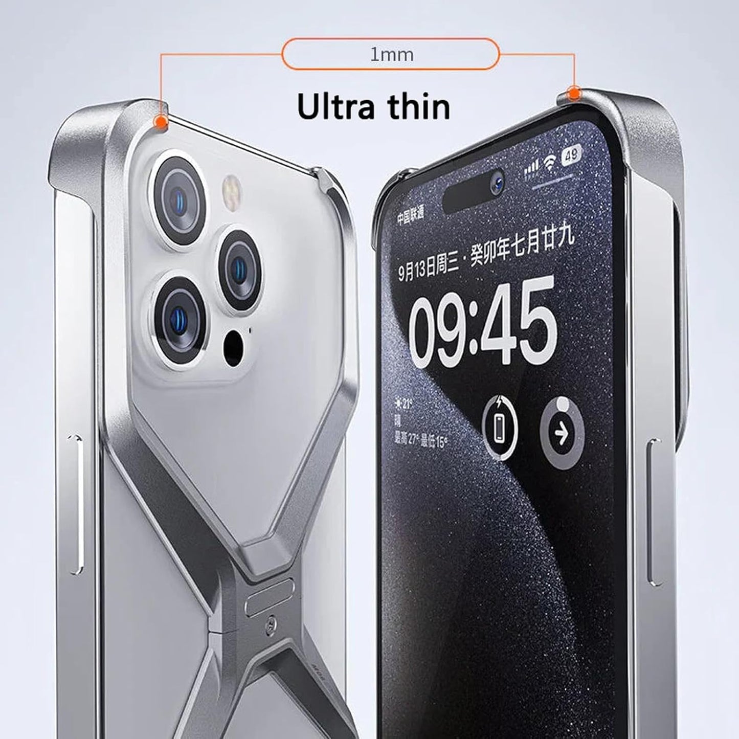 Caseex Metal X-Frame Protective Case for iPhone, Aluminum Alloy Bumper Cover, Anti-Fall Bare Phone Case