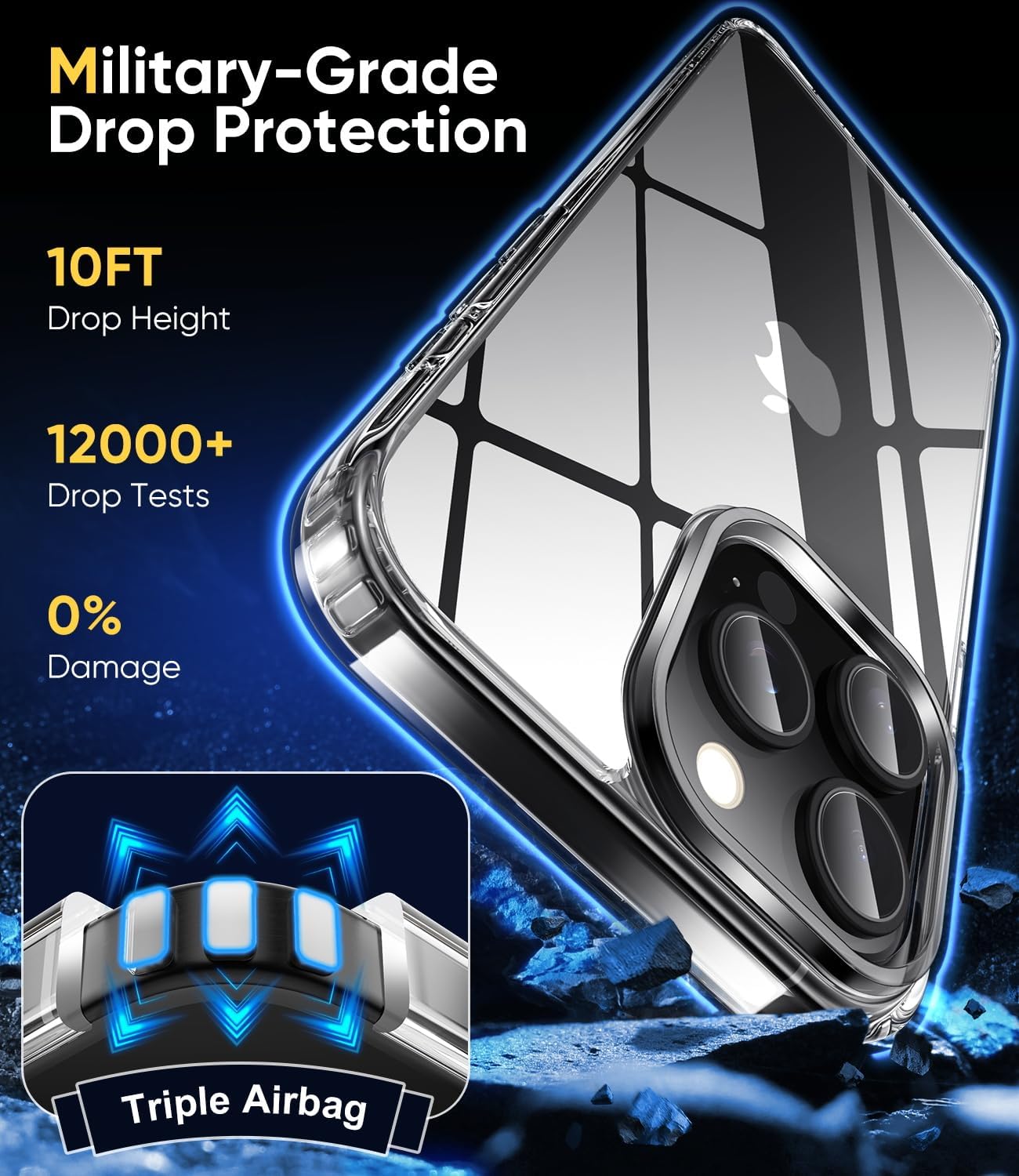 CASEEX Crystal Clear Designed Back Cover for iPhone 14 Pro Case 6.1'' | Anti-Yellowing |Transparent Hard Back Cover | Shockproof Case |TPU + Polycarbonate |