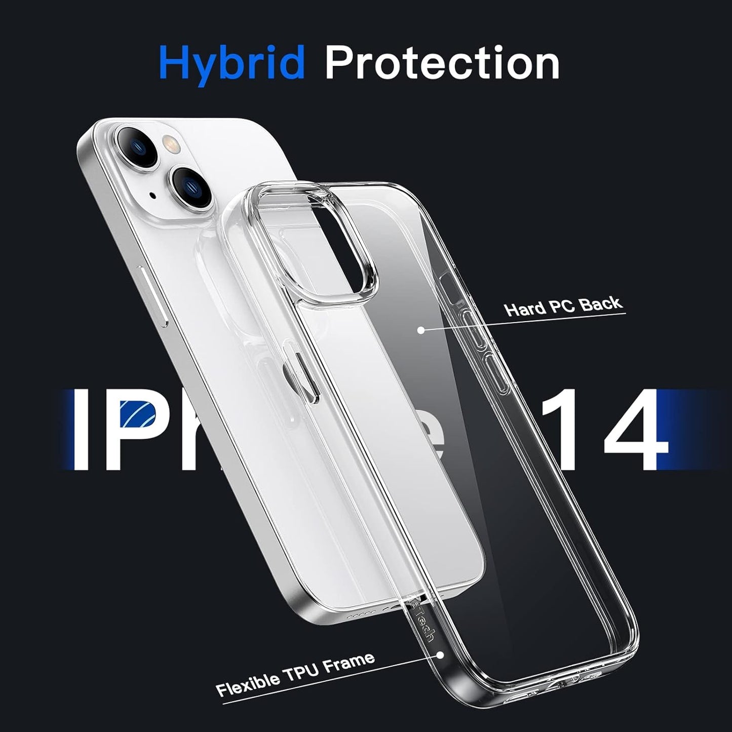 CASEEX Crystal Clear Designed Back Cover Compatible for iPhone 14 & iPhone 13 6.1'' | Anti-Yellowing |Transparent Hard Back Cover | Shockproof Case |TPU + Polycarbonate |