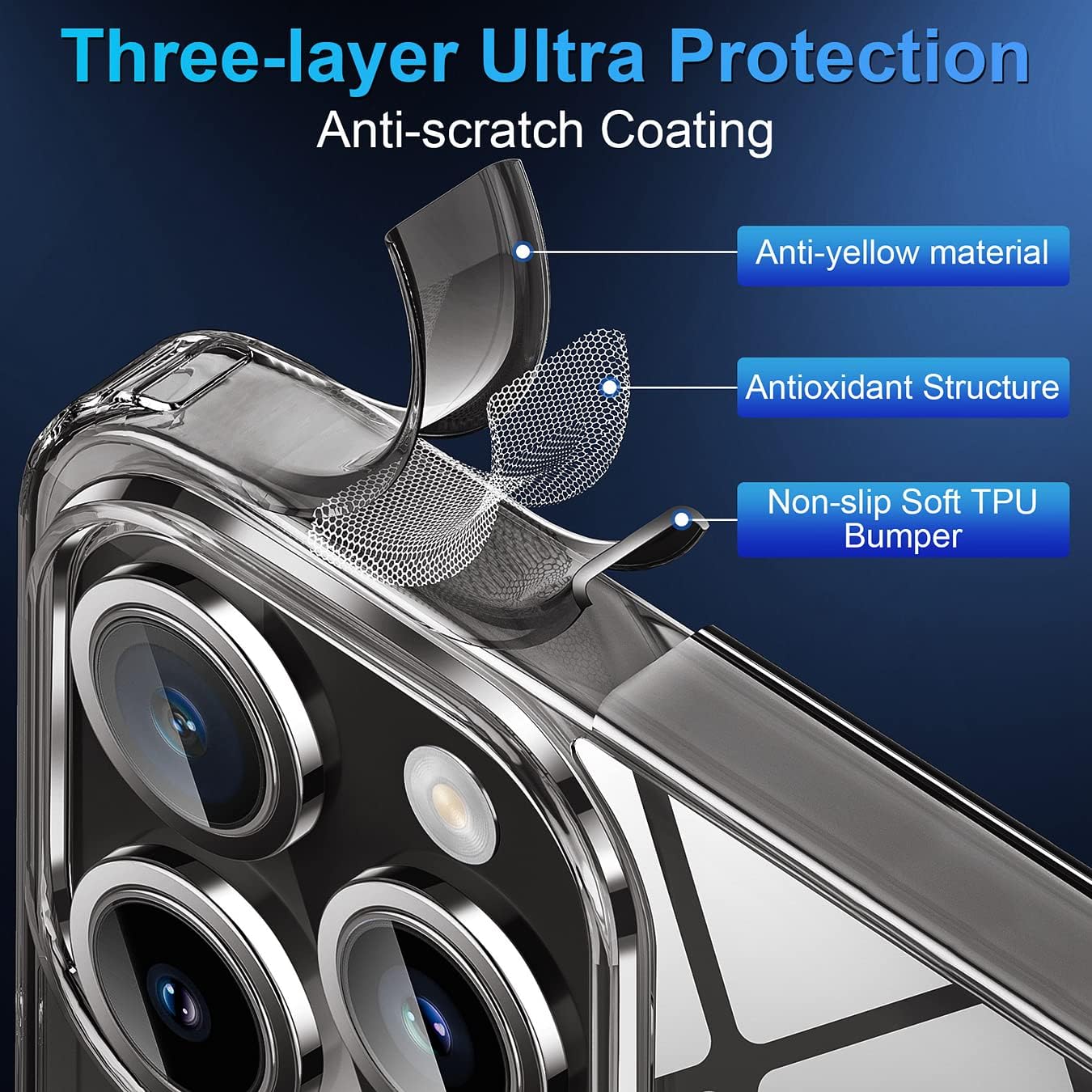 CASEEX Crystal Clear Designed Back Cover for iPhone 14 Pro Case 6.1'' | Anti-Yellowing |Transparent Hard Back Cover | Shockproof Case |TPU + Polycarbonate |