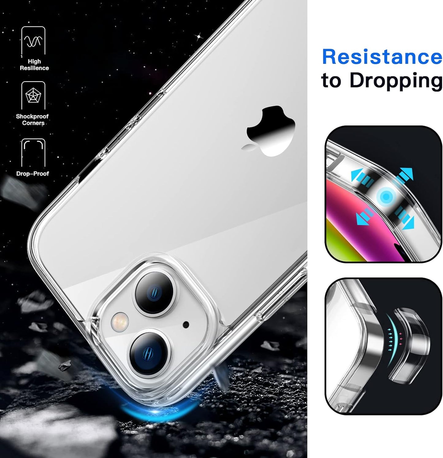 CASEEX Crystal Clear Designed Back Cover Compatible for iPhone 14 & iPhone 13 6.1'' | Anti-Yellowing |Transparent Hard Back Cover | Shockproof Case |TPU + Polycarbonate |
