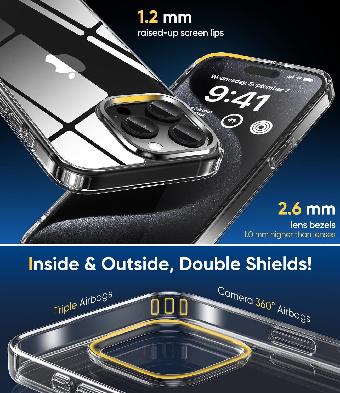 CASEEX Crystal Clear Designed Back Cover for iPhone 14 Pro Case 6.1'' | Anti-Yellowing |Transparent Hard Back Cover | Shockproof Case |TPU + Polycarbonate |
