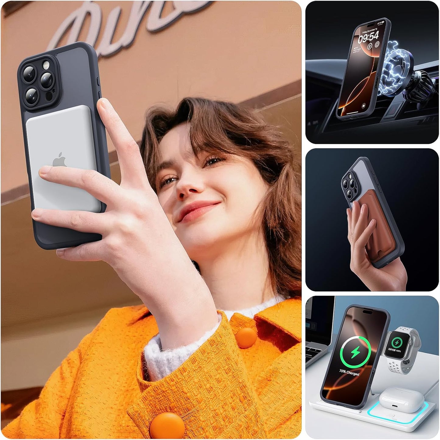 CASEEX 3 in 1 for iPhone Case, Compatible with Magsafe, Full Camera Protection, Drop Protection, Magnetic Translucent Matte Back Bumper