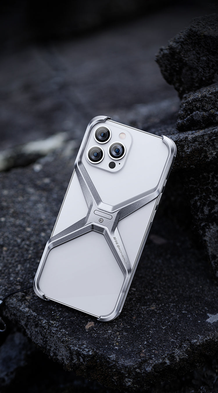 Caseex Metal X-Frame Protective Case for iPhone, Aluminum Alloy Bumper Cover, Anti-Fall Bare Phone Case