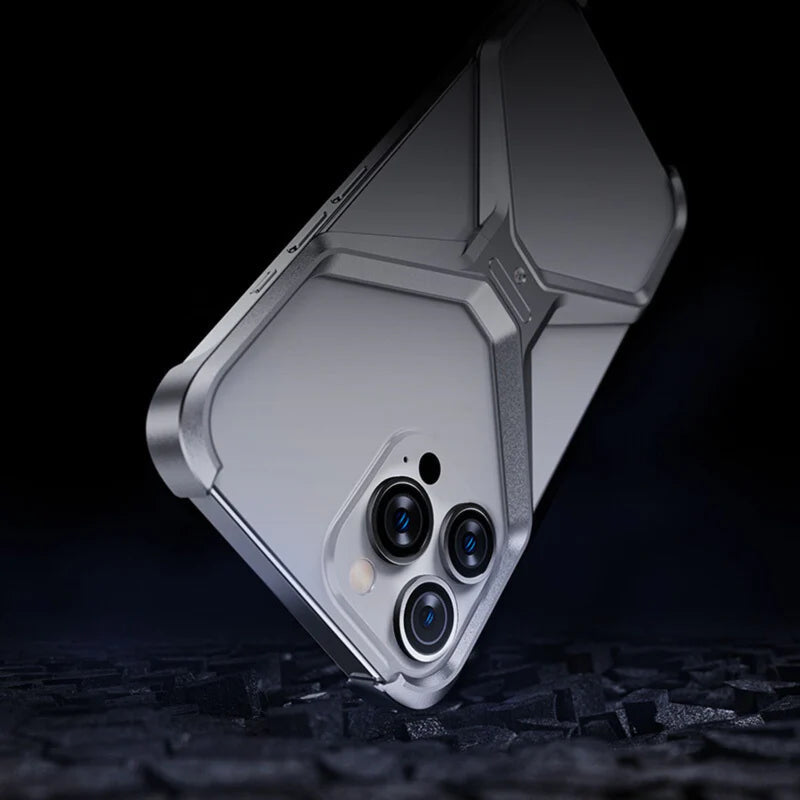 Caseex Metal X-Frame Protective Case for iPhone, Aluminum Alloy Bumper Cover, Anti-Fall Bare Phone Case