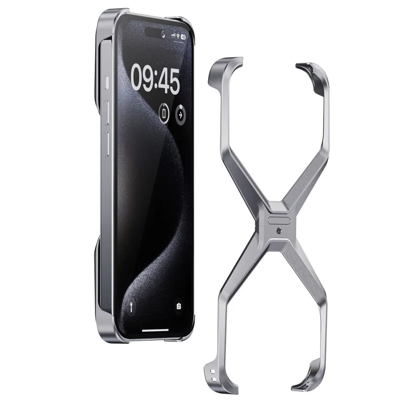 Caseex Metal X-Frame Protective Case for iPhone, Aluminum Alloy Bumper Cover, Anti-Fall Bare Phone Case