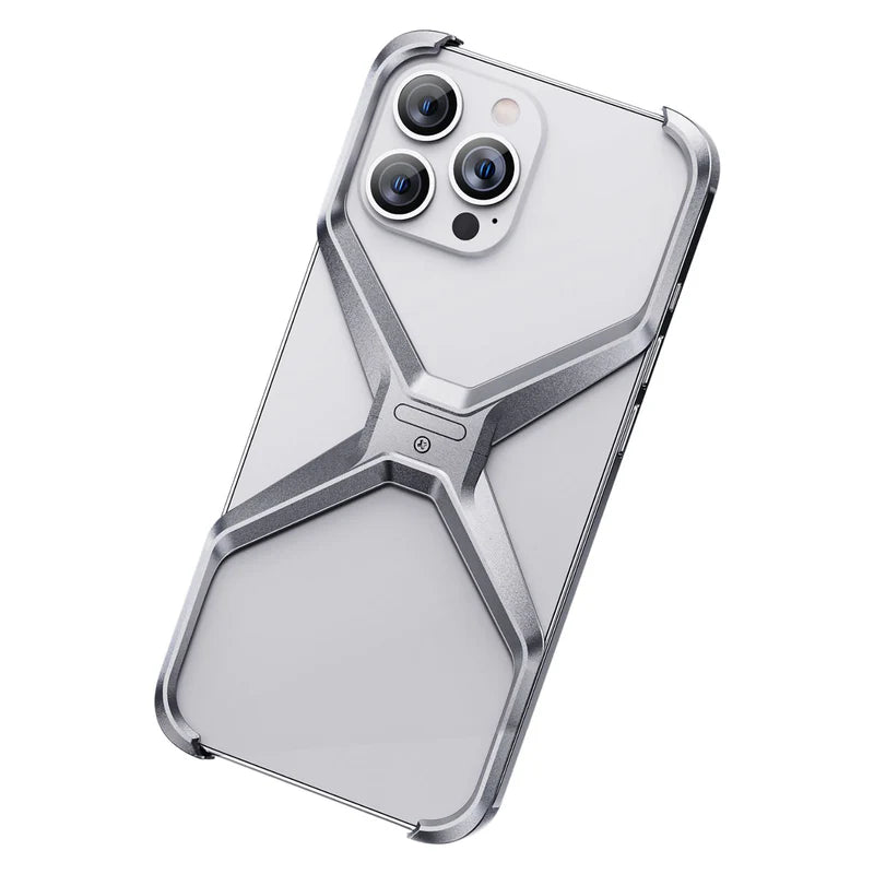 Caseex Metal X-Frame Protective Case for iPhone, Aluminum Alloy Bumper Cover, Anti-Fall Bare Phone Case