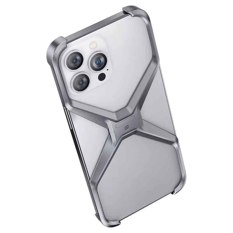 Caseex Metal X-Frame Protective Case for iPhone, Aluminum Alloy Bumper Cover, Anti-Fall Bare Phone Case