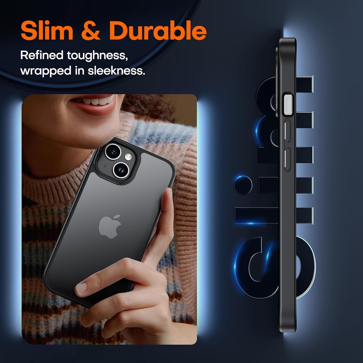 Caseex Matte Case for iPhone 15 Plus 6.7-Inch, Shockproof Military Grade Drop Protection, Frosted Translucent Back Phone Cover, Anti-Fingerprint (Black)