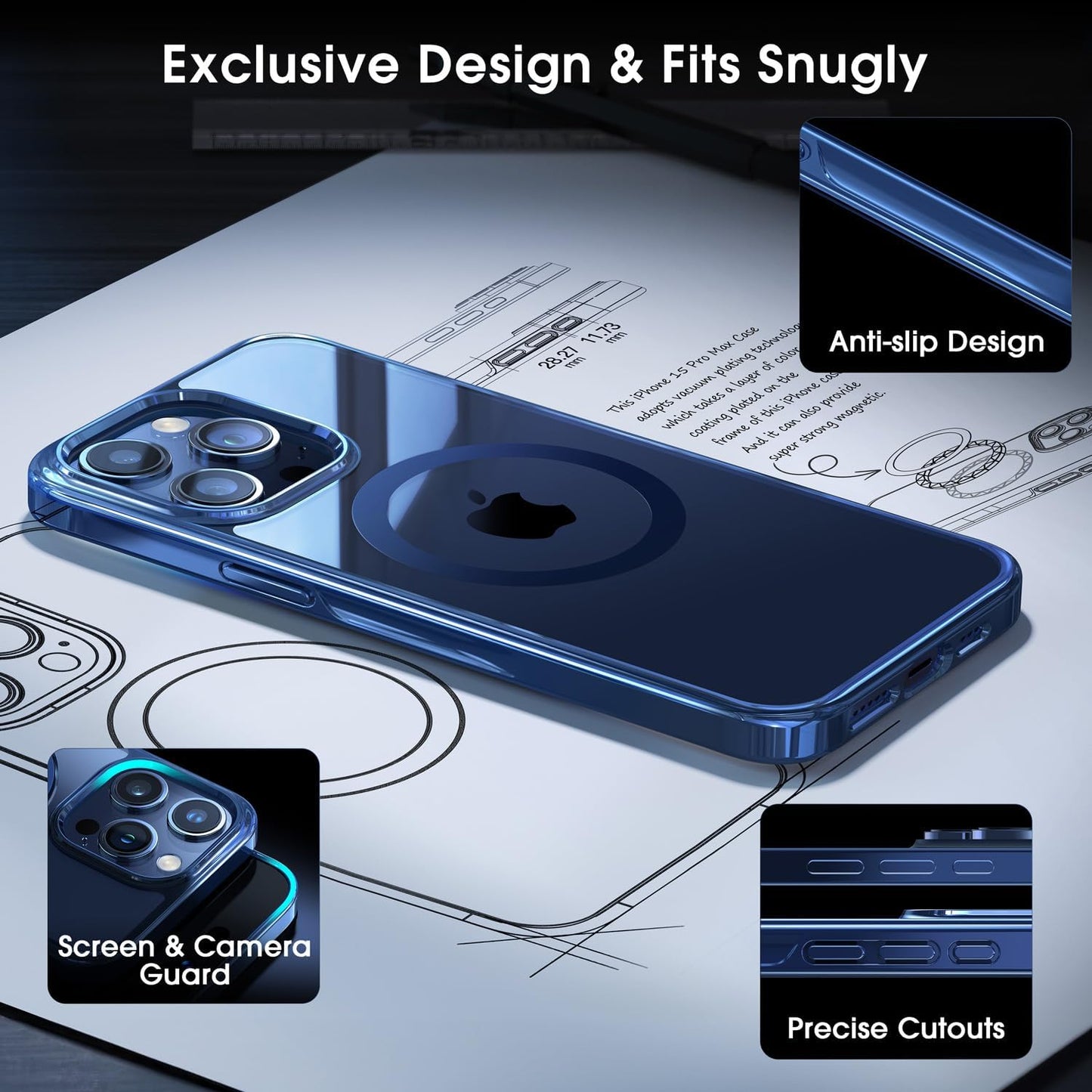 CASEEX Polished Titanium for MagSafe iPhone 15 Pro Case, Official Color Match for iPhone, [12 FT Military-Grade Drop Protection] Shockproof Bumper, Magnetic Phone Cover 6.1 inch