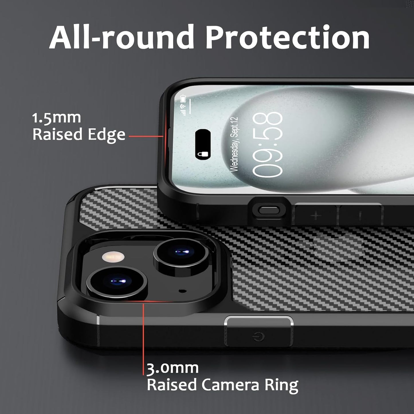 CASEEX Back Cover Compatible with iPhone 14 / 13 Back Case, Carbon Fiber Series [Military Grade Drop Tested], Anti Fingerprints & Scratch