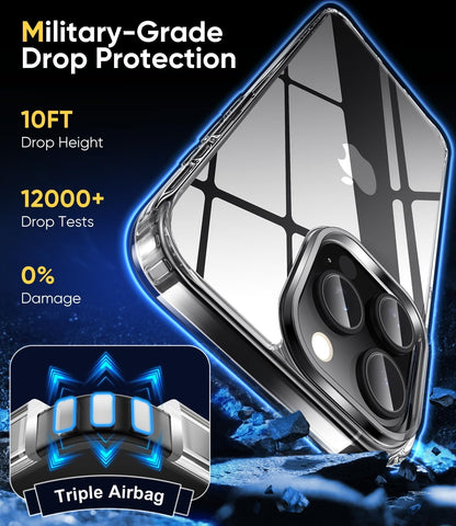 CASEEX Crystal Clear Designed Back Cover for iPhone 14 Pro Case 6.1'' | Anti-Yellowing |Transparent Hard Back Cover | Shockproof Case |TPU + Polycarbonate |