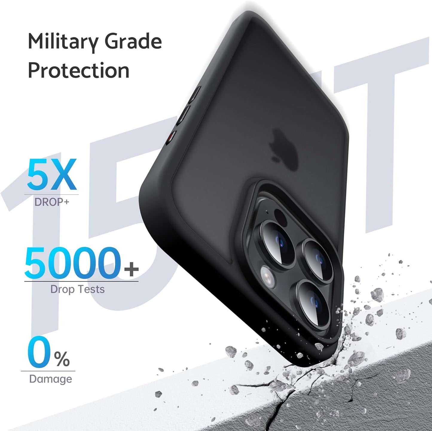 Caseex Matte Case for iPhone 14 Pro 6.1-Inch, Shockproof Military Grade Drop Protection, Frosted Translucent Back Phone Cover, Anti-Fingerprint (Black)