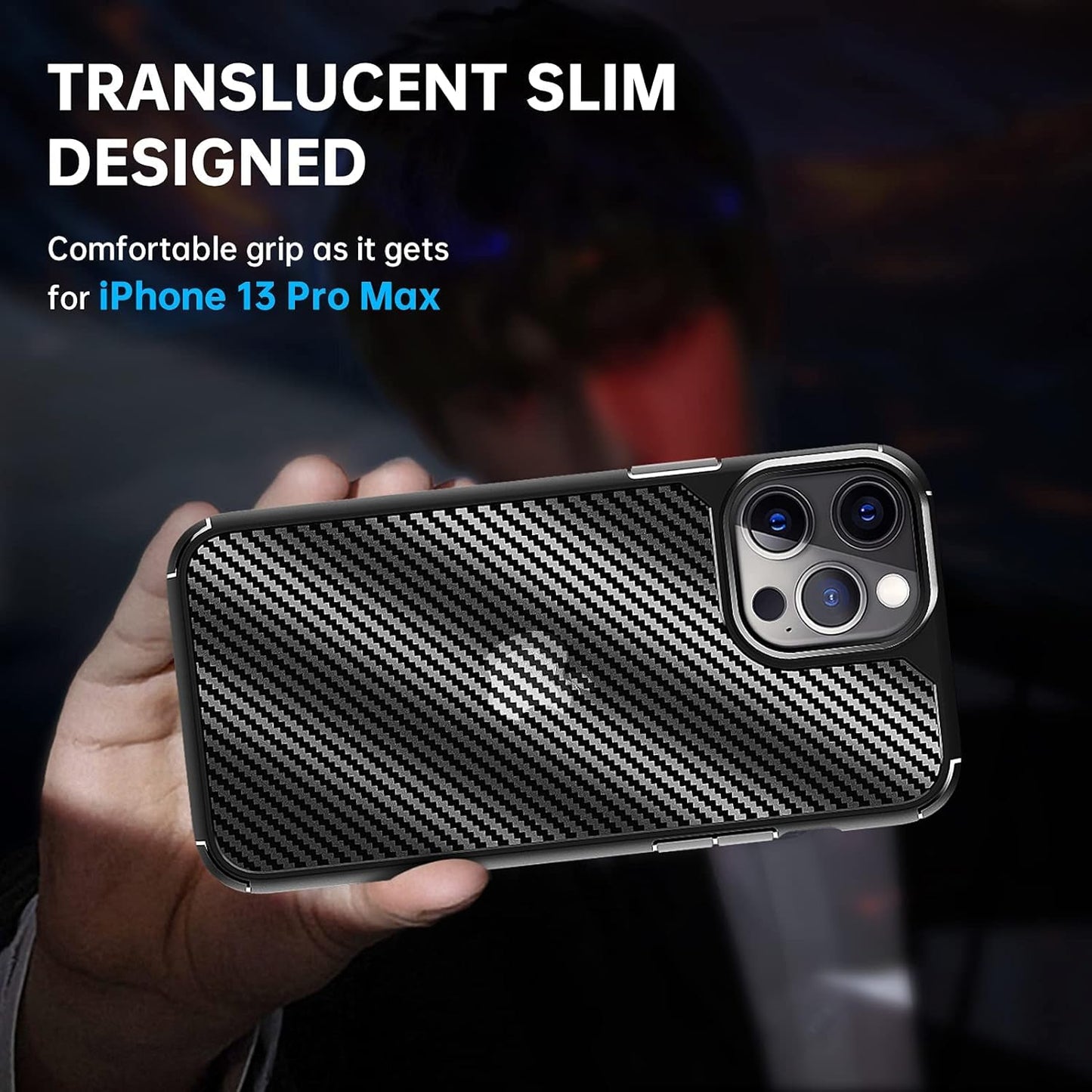 CASEEX Back Cover Compatible with iPhone 15 Pro Case, Carbon Fiber Series [Military Grade Drop Tested], Anti Fingerprints & Scratch, Translucent Slim Fit Shockproof Phone Case