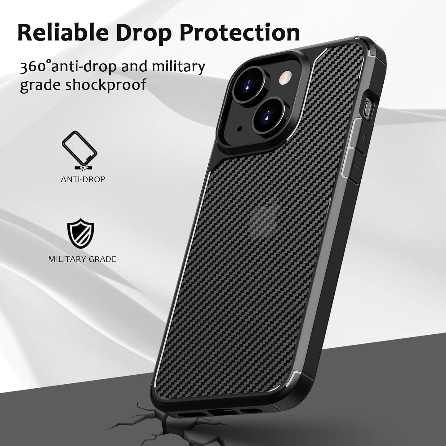 CASEEX Back Cover Compatible with iPhone 14 Plus Back Case, Carbon Fiber Series [Military Grade Drop Tested], Anti Fingerprints & Scratch, Translucent Slim Fit Shockproof Phone Case
