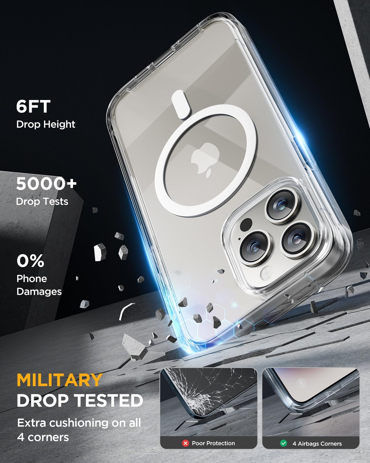 CASEEX Ultra Hybrid Magnetic Clear Case For Apple iPhone [Anti-Yellowing] [Compatible with MagSafe]