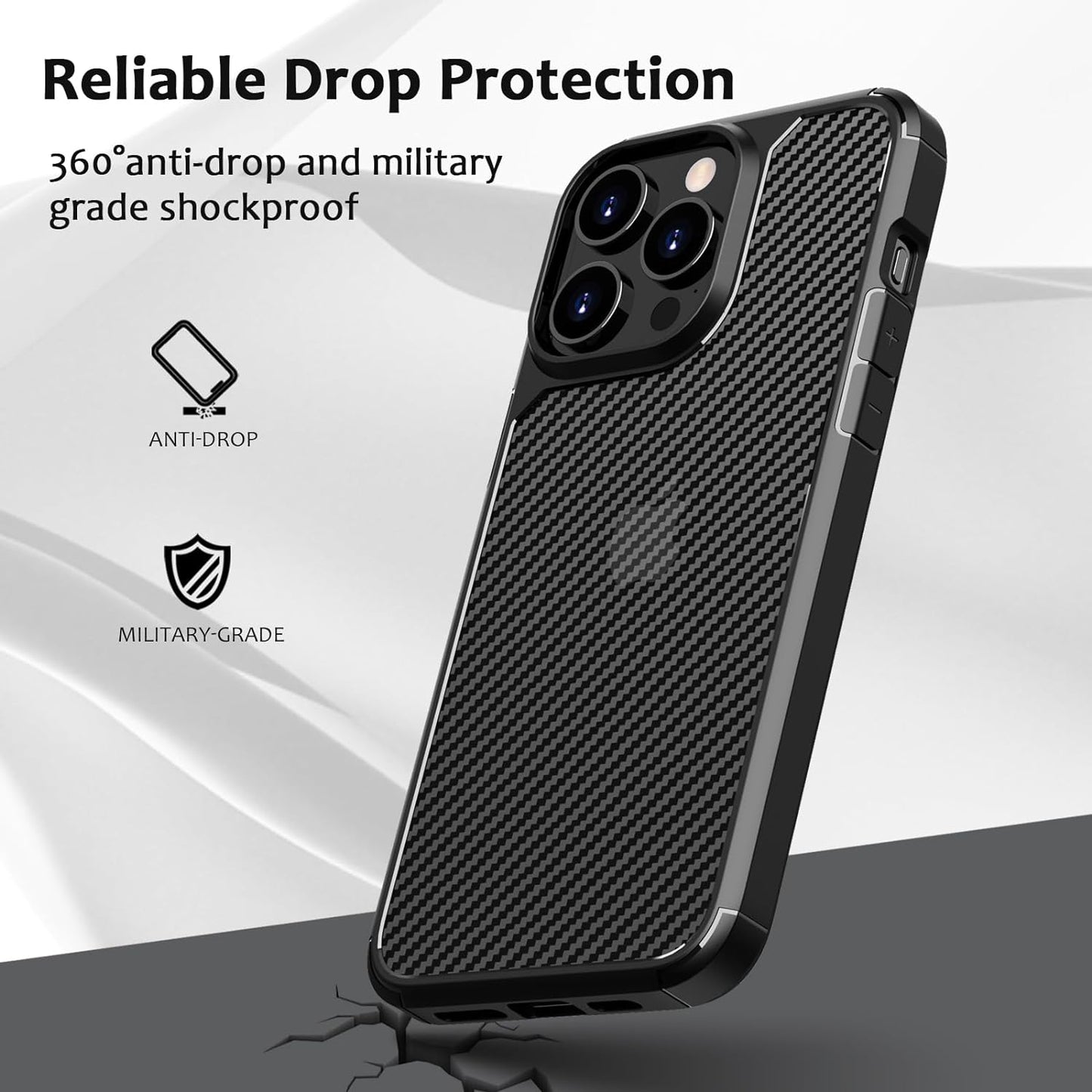 CASEEX Back Cover Compatible with iPhone 15 Pro Case, Carbon Fiber Series [Military Grade Drop Tested], Anti Fingerprints & Scratch, Translucent Slim Fit Shockproof Phone Case
