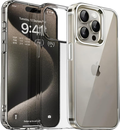 CASEEX Crystal Clear Designed Back Cover for iPhone 14 Pro Case 6.1'' | Anti-Yellowing |Transparent Hard Back Cover | Shockproof Case |TPU + Polycarbonate |