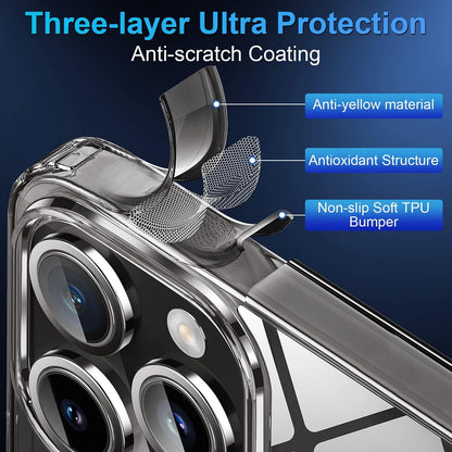 CASEEX Crystal Clear Designed Back Cover for iPhone 14 Pro Case 6.1'' | Anti-Yellowing |Transparent Hard Back Cover | Shockproof Case |TPU + Polycarbonate |