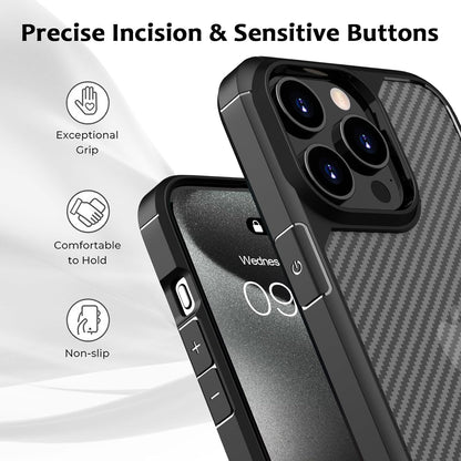 CASEEX Back Cover Compatible with iPhone 15 Pro Case, Carbon Fiber Series [Military Grade Drop Tested], Anti Fingerprints & Scratch, Translucent Slim Fit Shockproof Phone Case