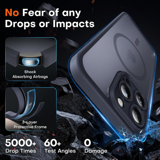 CASEEX 3 in 1 for iPhone Case, Compatible with Magsafe, Full Camera Protection, Drop Protection, Magnetic Translucent Matte Back Bumper