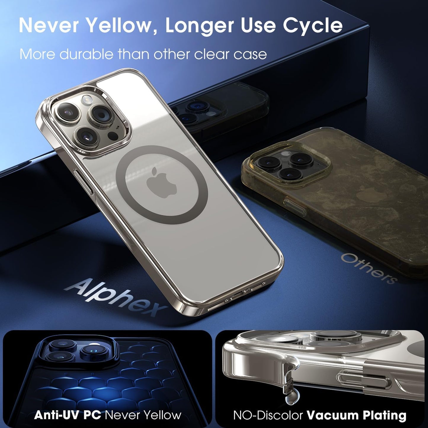 CASEEX Polished Titanium for MagSafe iPhone 15 Pro Case, Official Color Match for iPhone, [12 FT Military-Grade Drop Protection] Shockproof Bumper, Magnetic Phone Cover 6.1 inch