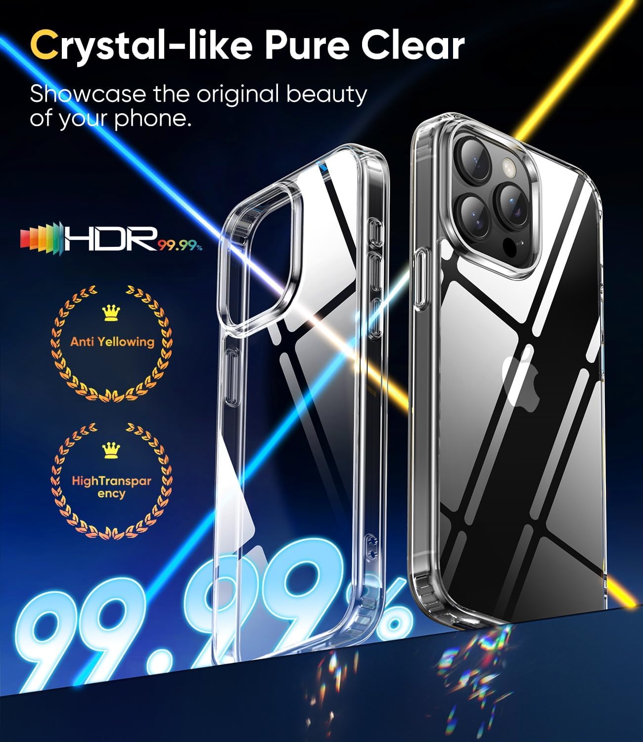 CASEEX Crystal Clear Designed Back Cover for iPhone 14 Pro Case 6.1'' | Anti-Yellowing |Transparent Hard Back Cover | Shockproof Case |TPU + Polycarbonate |