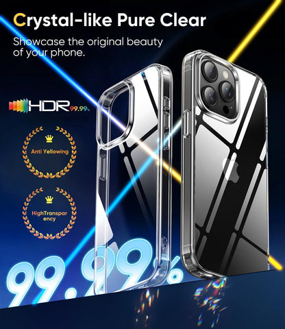 CASEEX Crystal Clear Designed Back Cover for iPhone 14 Pro Case 6.1'' | Anti-Yellowing |Transparent Hard Back Cover | Shockproof Case |TPU + Polycarbonate |