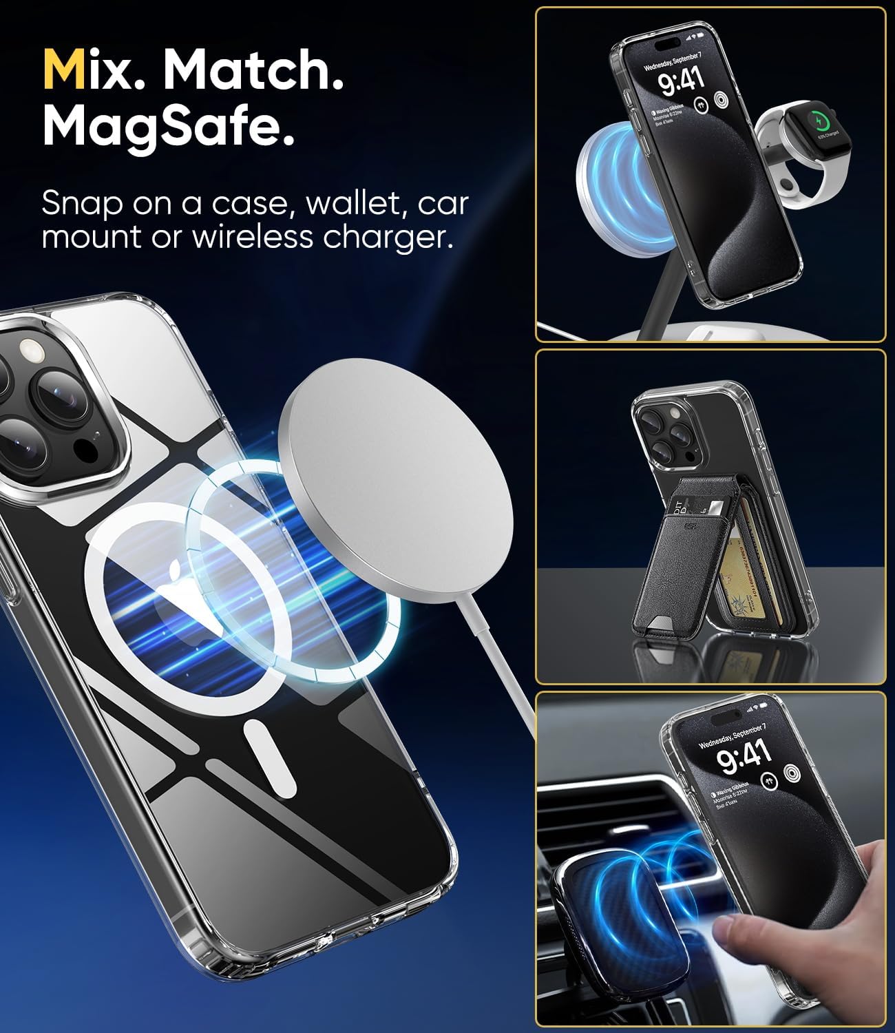 CASEEX Magnetic Crystal Clear Back Case for Apple iPhone 15 Pro, [12 FT Shockproof Compatible with Magsafe], Anti-Yellow Hard TP Crystal Clear Back Cover (Apple iPhone 15 Pro)