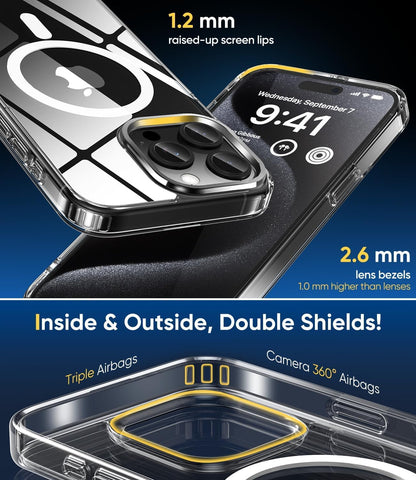 CASEEX Magnetic Back Case for Apple iPhone 14 / iPhone 13, [12 FT Shockproof Compatible with Magsafe], Anti-Yellow Hard TP Crystal Clear Back Cover (Apple iPhone 14 / iPhone 13 6.1")