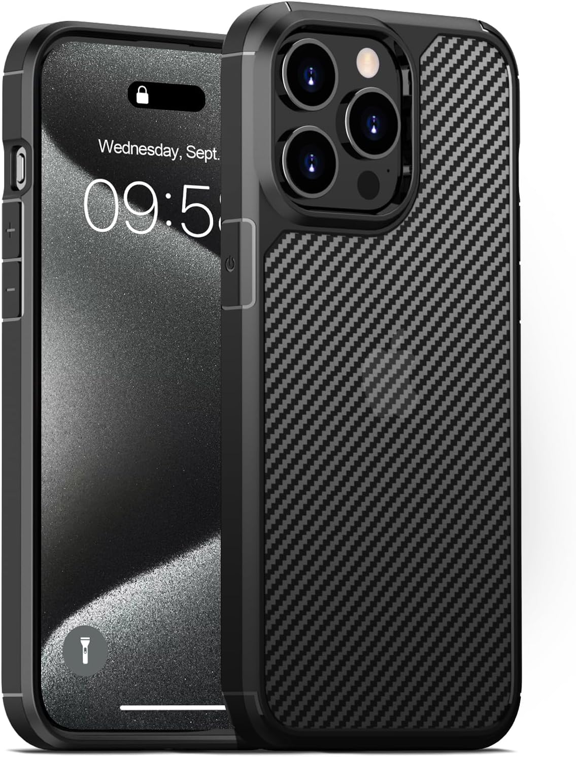 CASEEX Back Cover Compatible with iPhone 15 Pro Case, Carbon Fiber Series [Military Grade Drop Tested], Anti Fingerprints & Scratch, Translucent Slim Fit Shockproof Phone Case