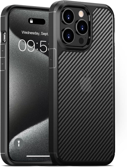 CASEEX Back Cover Compatible with iPhone 15 Pro Case, Carbon Fiber Series [Military Grade Drop Tested], Anti Fingerprints & Scratch, Translucent Slim Fit Shockproof Phone Case
