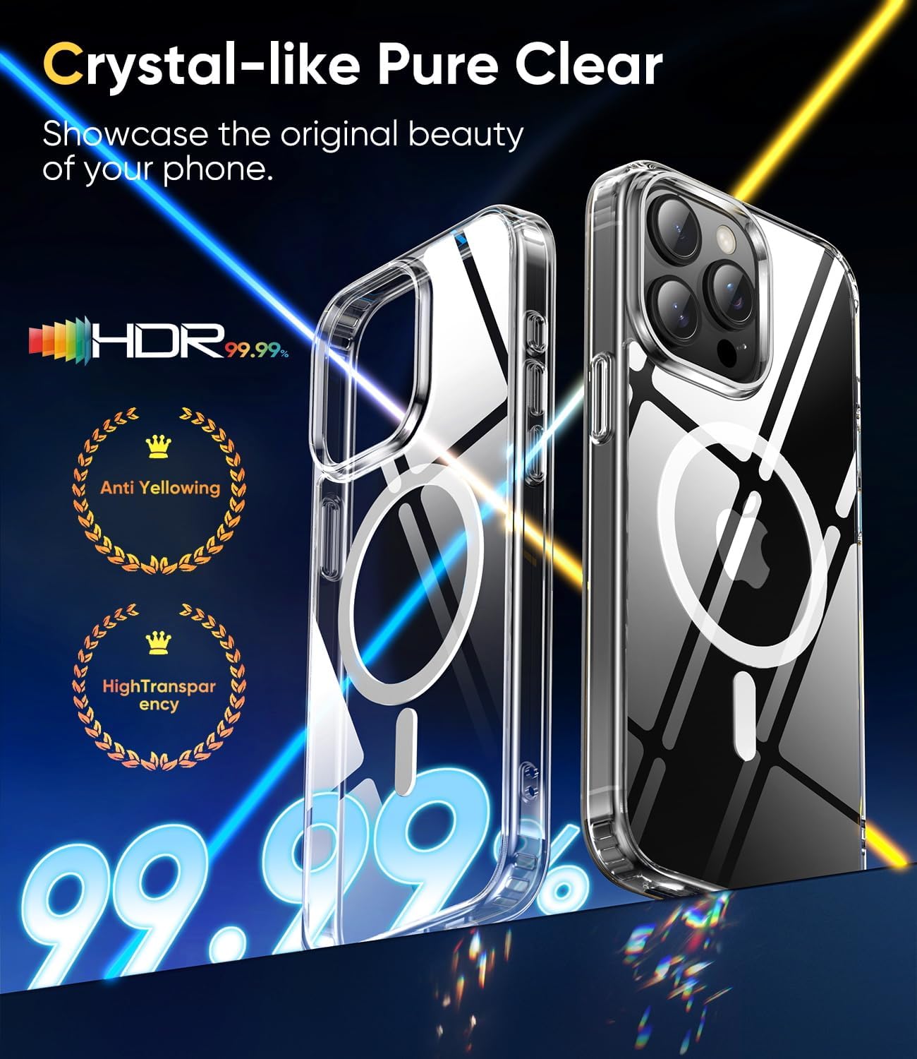 CASEEX Magnetic Crystal Clear Back Case for Apple iPhone 14 Pro, [12 FT Shockproof Compatible with Magsafe], Anti-Yellow Hard TP Crystal Clear Back Cover (Apple iPhone 14 Pro)