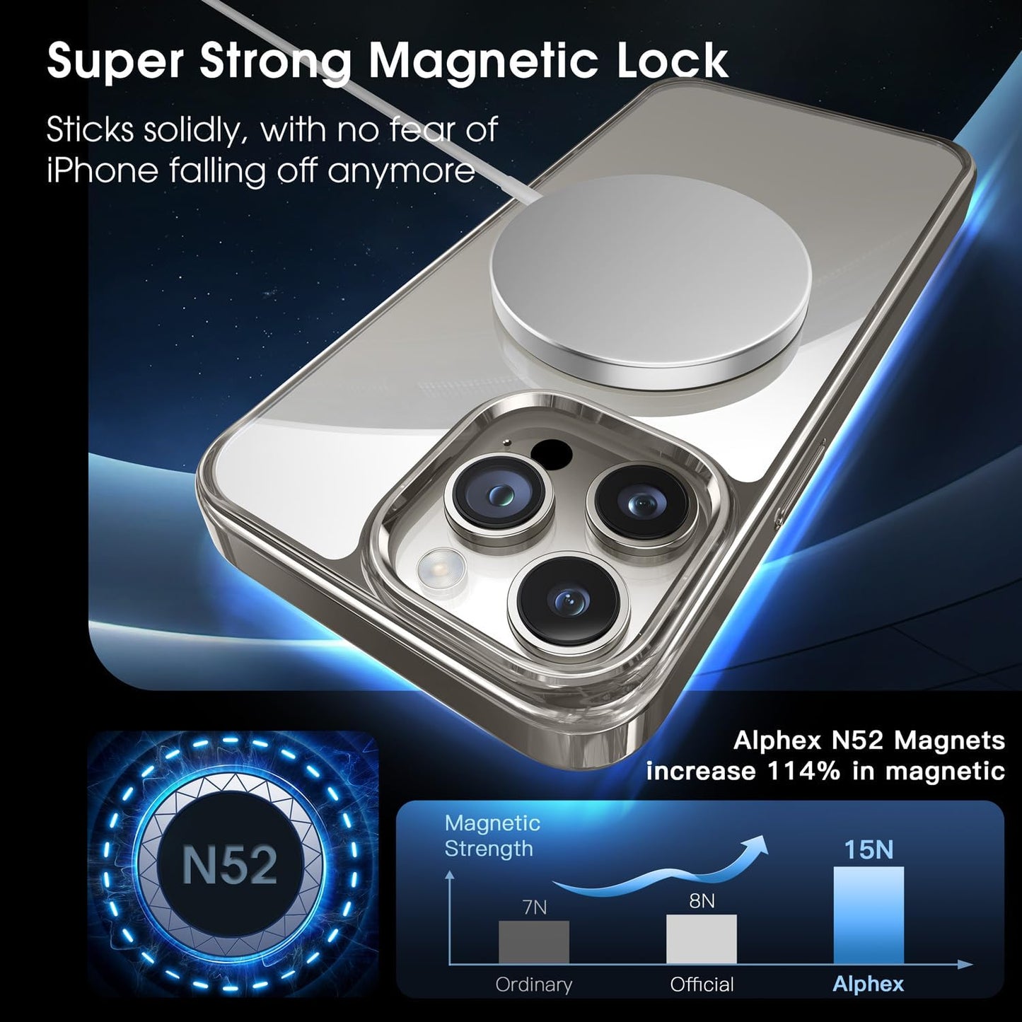 CASEEX Polished Titanium for MagSafe iPhone 15 Pro Case, Official Color Match for iPhone, [12 FT Military-Grade Drop Protection] Shockproof Bumper, Magnetic Phone Cover 6.1 inch