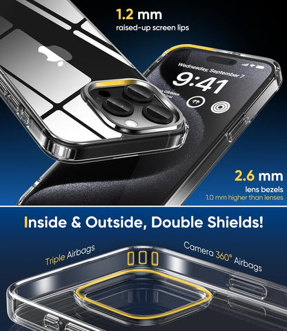 CASEEX Crystal Clear Designed Back Cover for iPhone 14 Pro Case 6.1'' | Anti-Yellowing |Transparent Hard Back Cover | Shockproof Case |TPU + Polycarbonate |