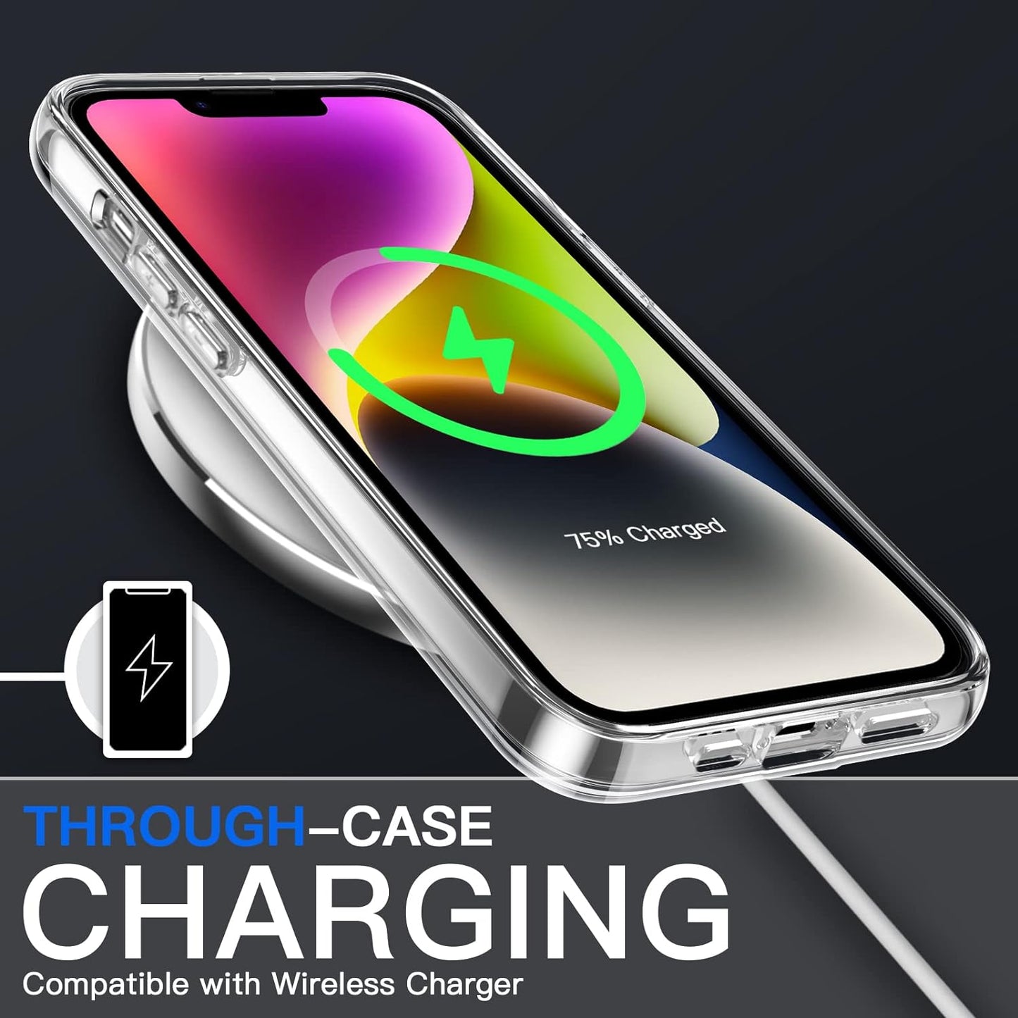 CASEEX Crystal Clear Designed Back Cover Compatible for iPhone 14 & iPhone 13 6.1'' | Anti-Yellowing |Transparent Hard Back Cover | Shockproof Case |TPU + Polycarbonate |