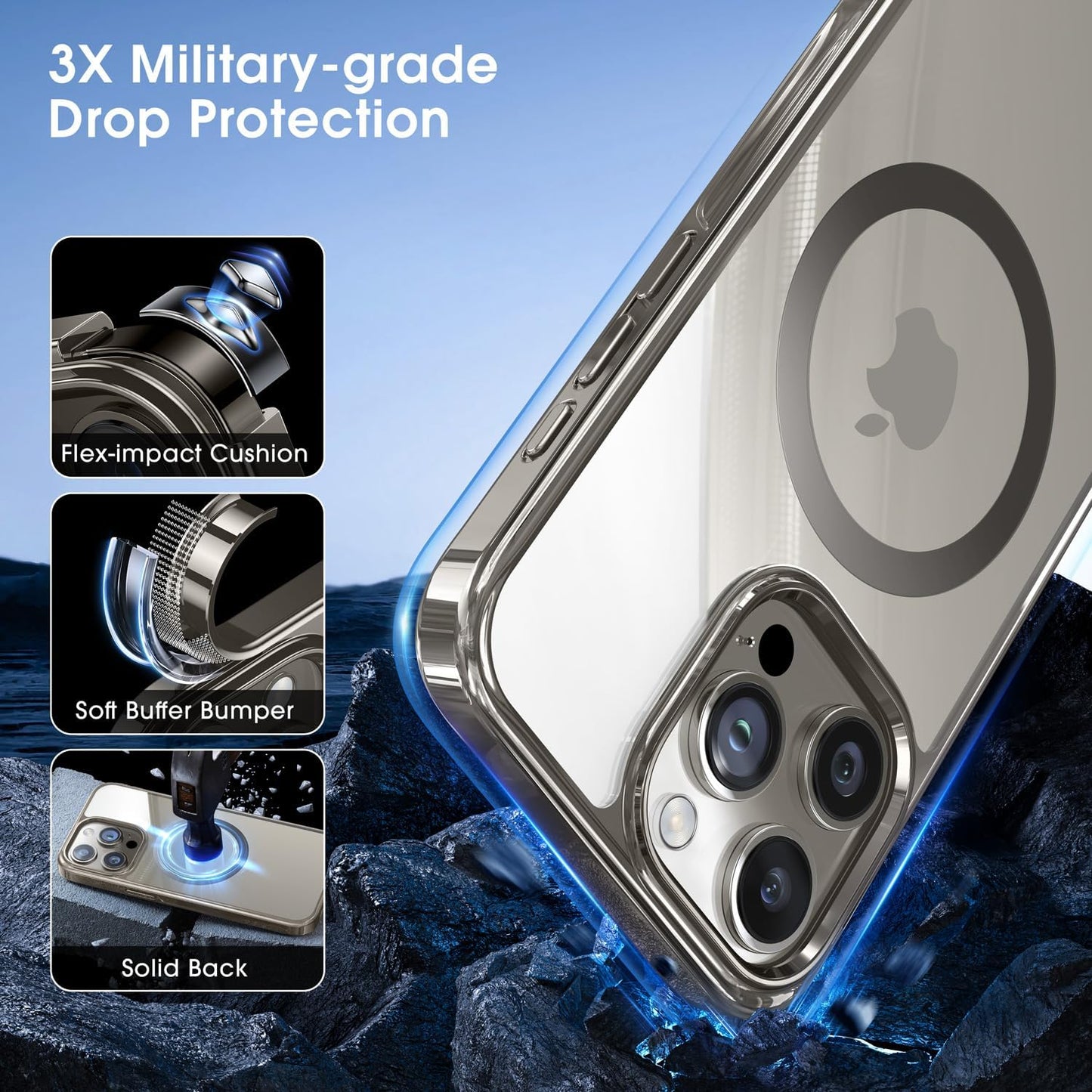 CASEEX Polished Titanium for MagSafe iPhone 15 Pro Case, Official Color Match for iPhone, [12 FT Military-Grade Drop Protection] Shockproof Bumper, Magnetic Phone Cover 6.1 inch