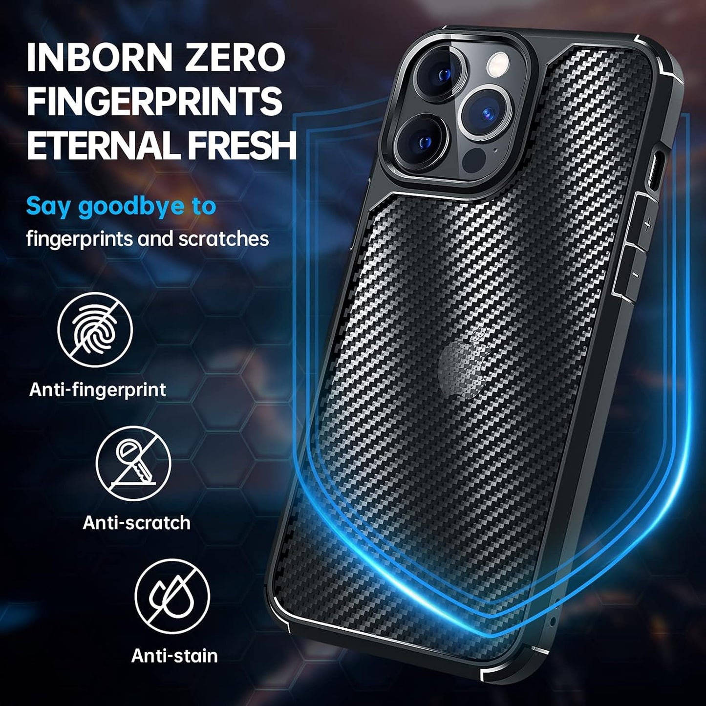 CASEEX Back Cover Compatible with iPhone 15 Pro Case, Carbon Fiber Series [Military Grade Drop Tested], Anti Fingerprints & Scratch, Translucent Slim Fit Shockproof Phone Case