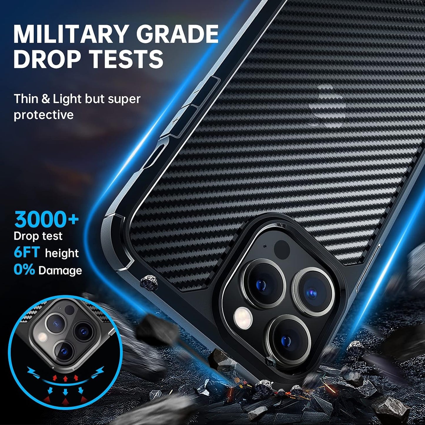 CASEEX Back Cover Compatible with iPhone 14 Pro Case, Carbon Fiber Series [Military Grade Drop Tested], Anti Fingerprints & Scratch